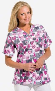 Scrub HQ 4700 Words of Love Pink Ribbon Print V-Neck Top *CLEARANCE NO RETURN OR EXCHANGE*