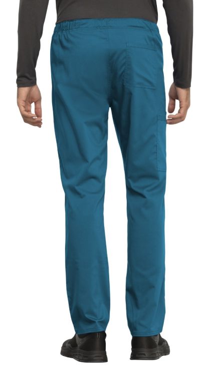 Cherokee Men And Women Scrub Set Tuckable V-Neck Top, WW625 With Tapered Leg Drawstring Pant, WW020, Caribbean Blue, M Top / M Pant - View #11