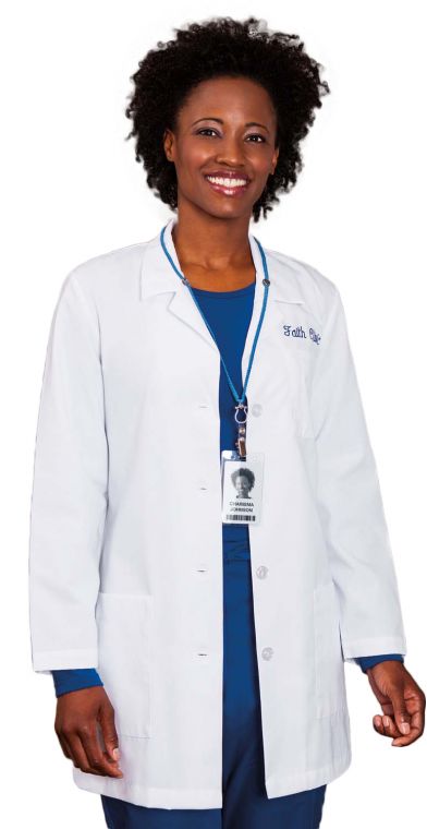 Meta Women's Notched 3/4 Sleeves Side Vent Soil Release 3 Pocket Lab Coat 15012 
