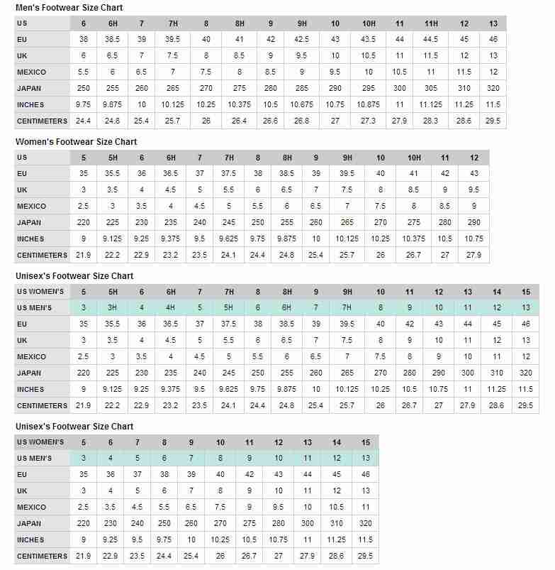 Shoe Size Chart Skechers