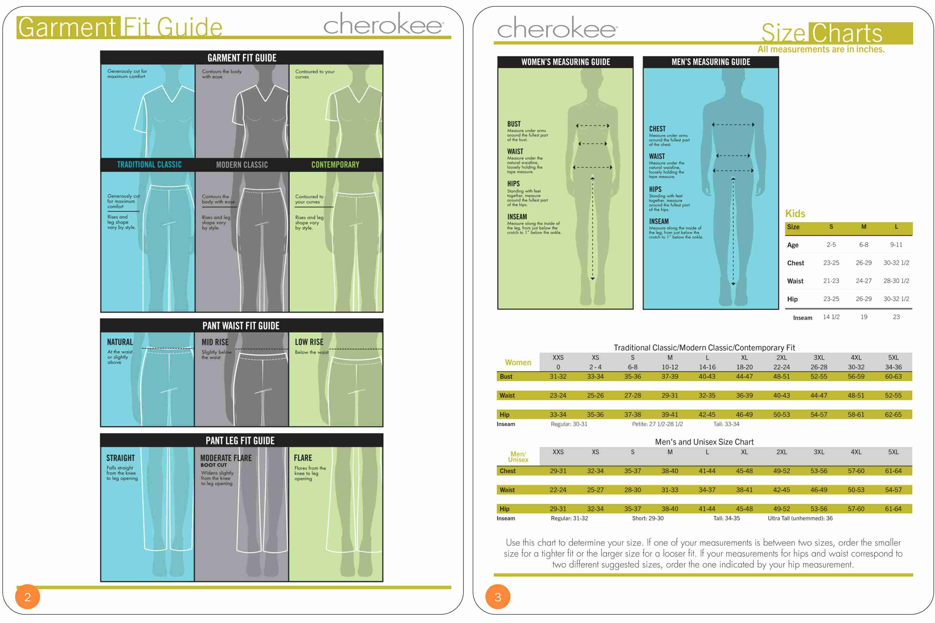 Cherokee Workwear Revolution Size Chart