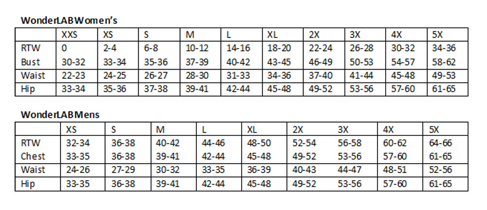 Wonder Wink Scrubs Size Chart