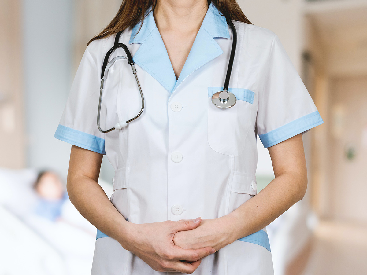 Woman is special occasion lab coat
